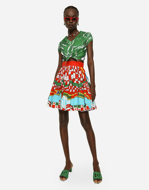 SHORT CARRETTO-PRINT POPLIN SKIRT