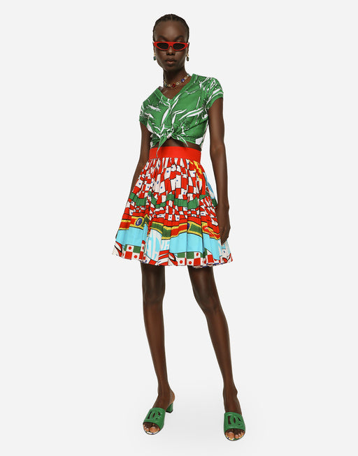 SHORT CARRETTO-PRINT POPLIN SKIRT