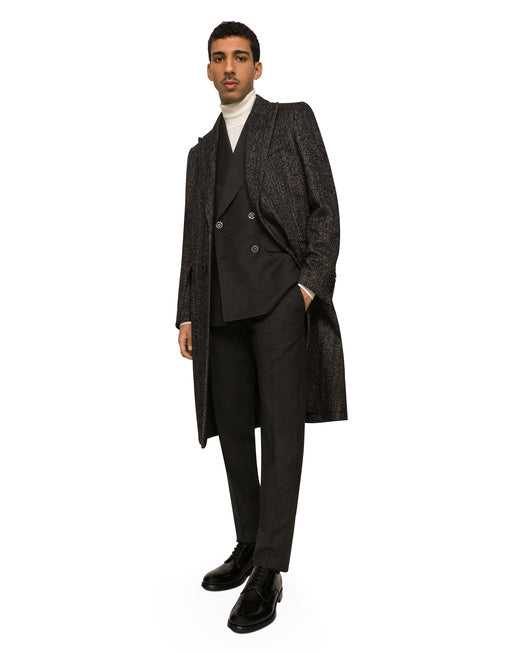 SINGLE-BREASTED HERRINGBONE ALPACA WOOL COAT