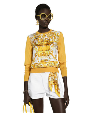 SILK PULLOVER WITH MAIOLICA PRINT