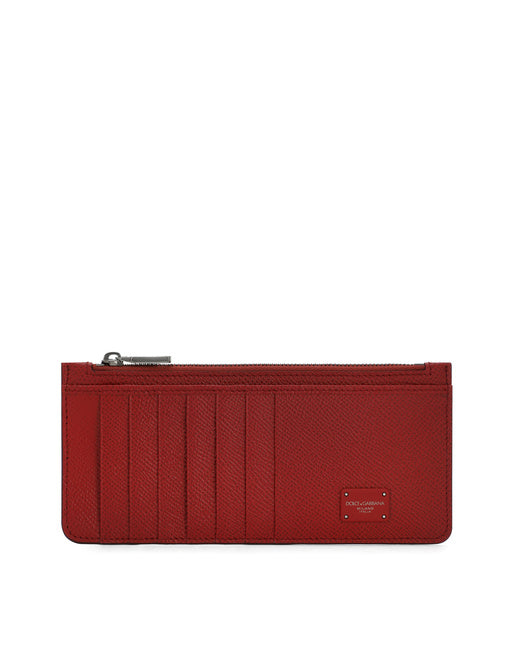 VERTICAL DAUPHINE CALFSKIN CARD HOLDER WITH BRANDED PLATE