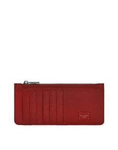 VERTICAL DAUPHINE CALFSKIN CARD HOLDER WITH BRANDED PLATE