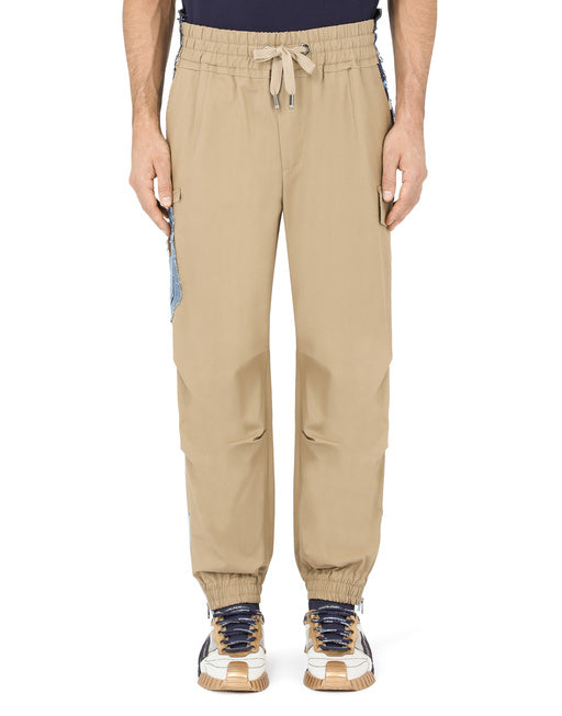 STRETCH COTTON CARGO PANTS WITH DENIM DETAILS
