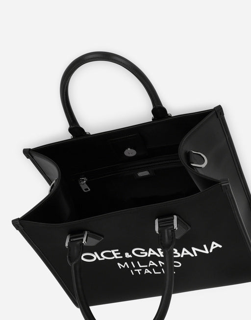 SMALL NYLON SHOPPING BAG WITH RUBBERIZED LOGO