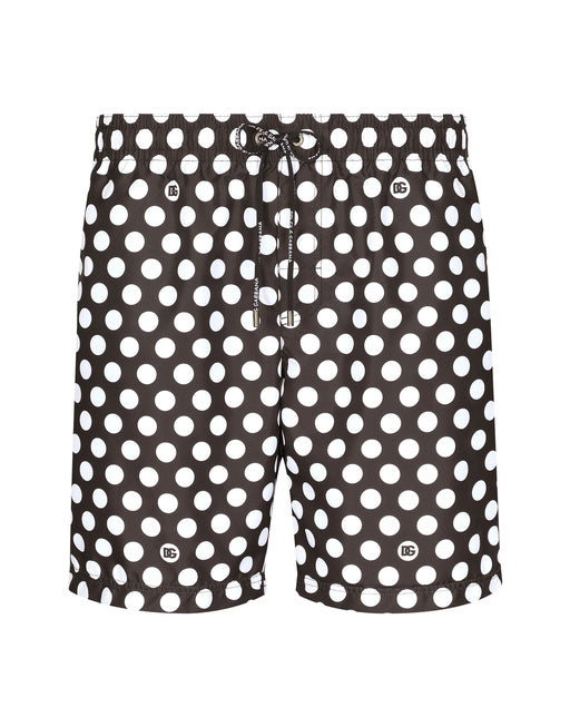 MID-RISE SWIM TRUNKS WITH POLKA-DOT PRINT