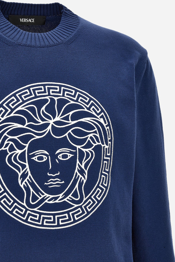 Knit Sweater In Unbrushed Fleece Fabric-Medusa Print-Versace
