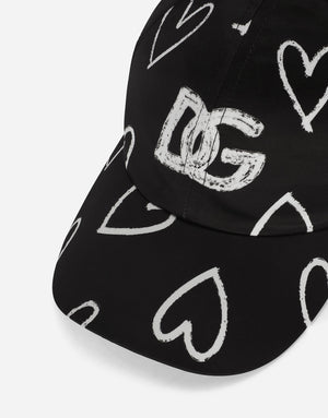 SATIN BASEBALL CAP WITH DG HEART PRINT