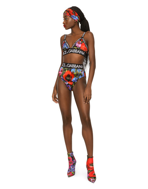HIGH-WAISTED SATIN BRIEFS WITH MEADOW PRINT