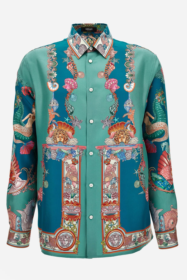 Informal Shirt In Silk Twill  Coral Theatre Print