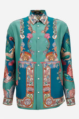 Informal Shirt In Silk Twill  Coral Theatre Print