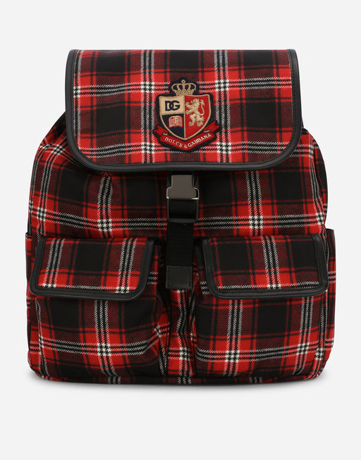 TARTAN-PRINT NYLON BACKPACK