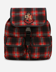 TARTAN-PRINT NYLON BACKPACK