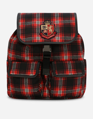 TARTAN-PRINT NYLON BACKPACK