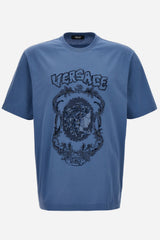 T-Shirt In Compact Cotton Jersey Fabric-Punk Medusa Cameo Embroidery
