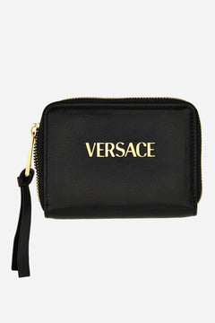 Versace Tag Compact Wallet In Lamb Leather