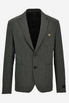 Formal Jacket In Wool Twill Mouline Fabric