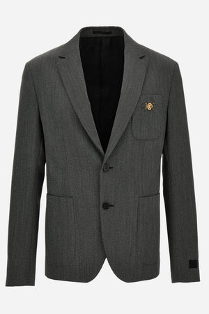 Formal Jacket In Wool Twill Mouline Fabric