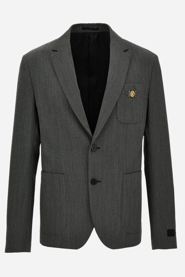 Formal Jacket In Wool Twill Mouline Fabric