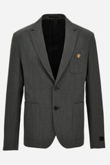 Formal Jacket In Wool Twill Mouline Fabric