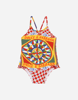CARRETTO-PRINT ONE-PIECE SWIMSUIT WITH RUCHED SIDE