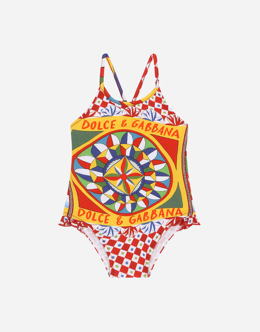 CARRETTO-PRINT ONE-PIECE SWIMSUIT WITH RUCHED SIDE