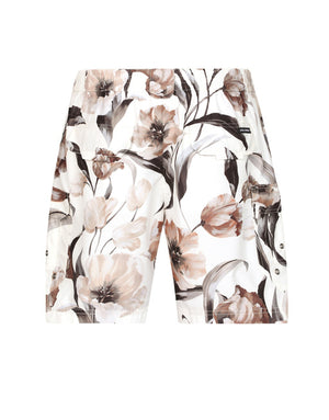 MID-LENGTH TULIP-PRINT CARGO SWIM TRUNKS