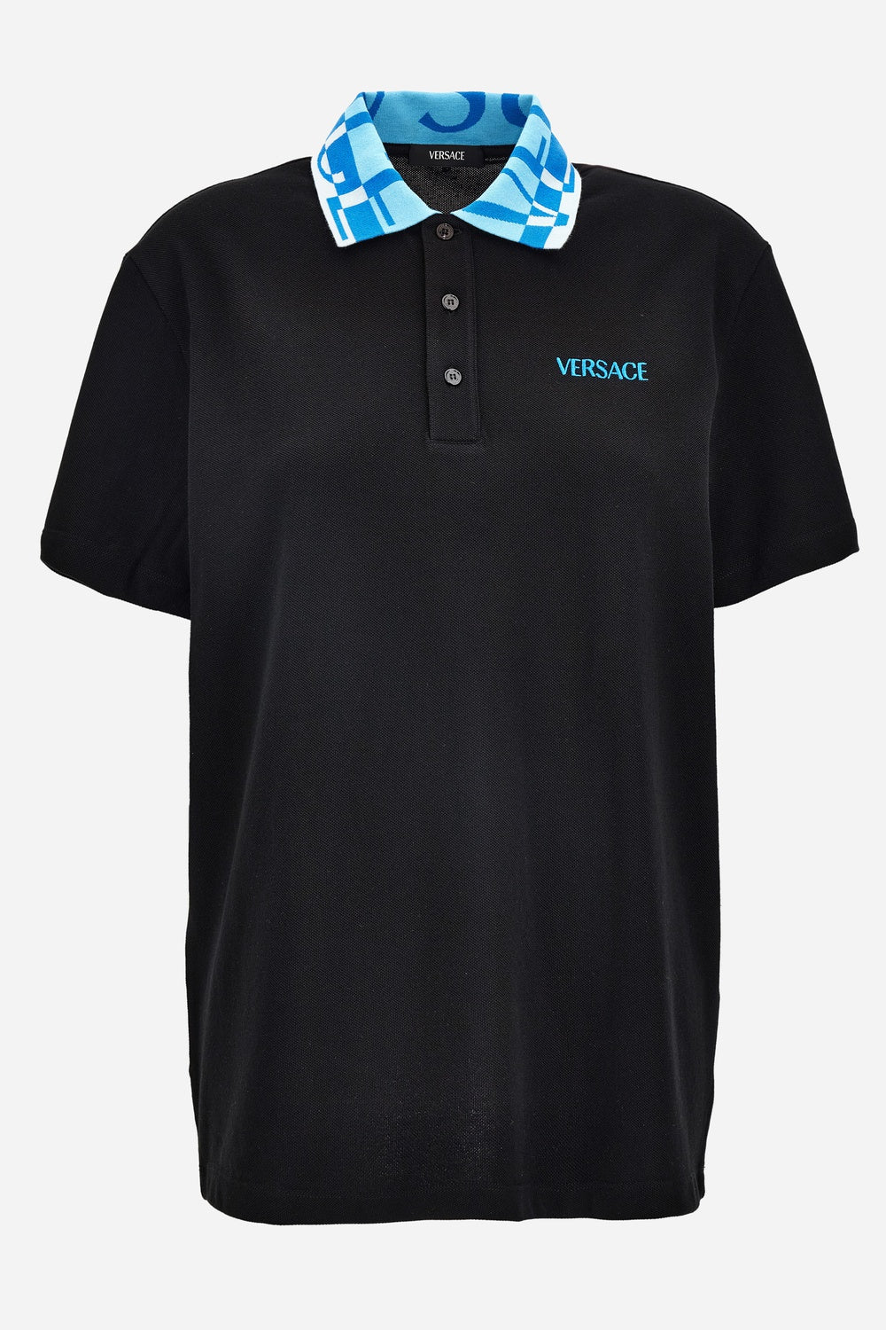 Polo In Piquet Fabric-Jacquard Logo Collar-Versace Embroidery
