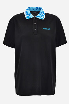 Polo In Piquet Fabric-Jacquard Logo Collar-Versace Embroidery