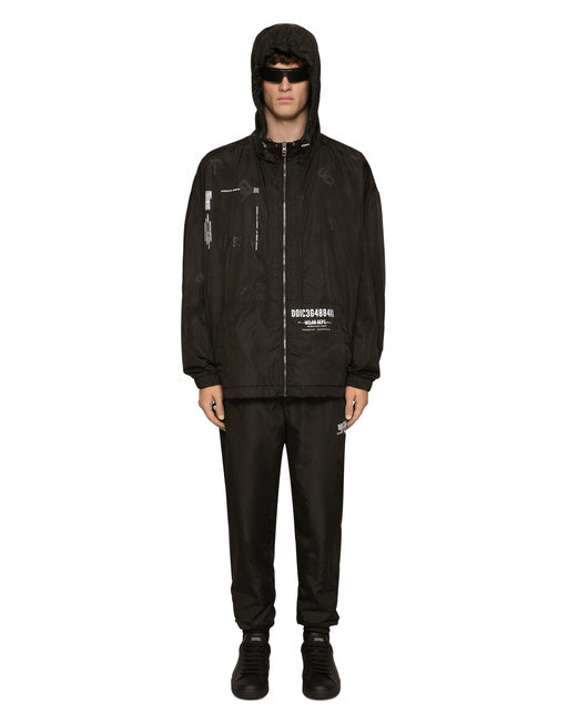 HOODED NYLON JACKET WITH DGVIB3 PRINT
