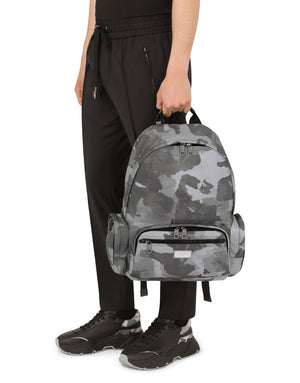 CAMOUFLAGE-PRINT NYLON BACKPACK WITH BRANDED TAG