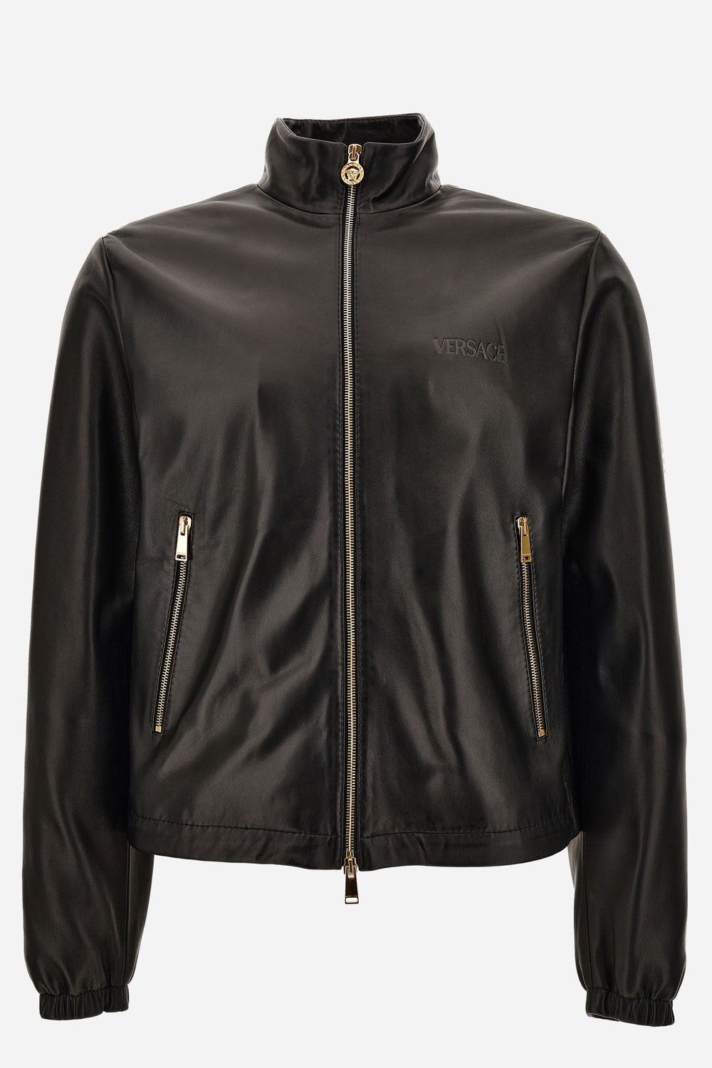 Blouson Leather In Shiny Plonge' Leather - Versace Logo