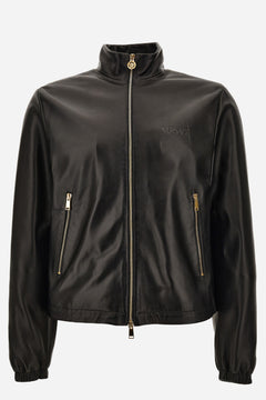 Blouson Leather In Shiny Plonge' Leather - Versace Logo