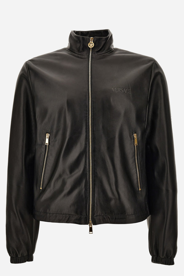Blouson Leather In Shiny Plonge' Leather - Versace Logo
