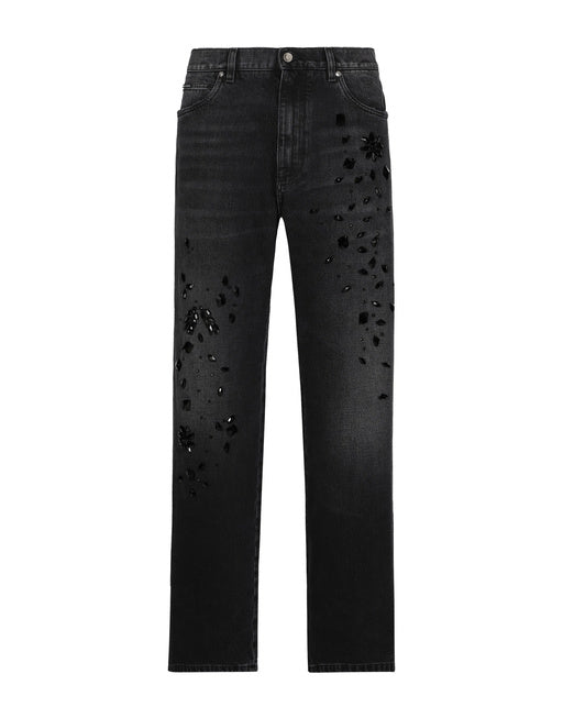 OVERSIZE WASHED JEANS WITH RHINESTONE EMBELLISHMENT