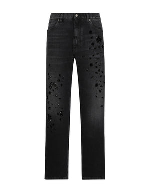OVERSIZE WASHED JEANS WITH RHINESTONE EMBELLISHMENT
