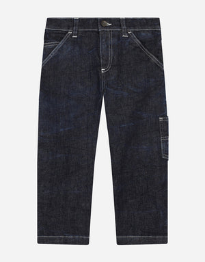 WORKER BLUE WASH JEANS WITH LARGE POCKETS