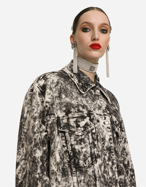 MARBLED DENIM JACKET WITH BRANDED PLATE
