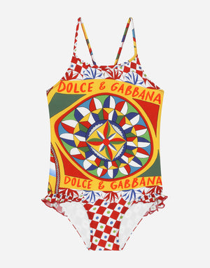 CARRETTO-PRINT ONE-PIECE SWIMSUIT WITH RUCHES