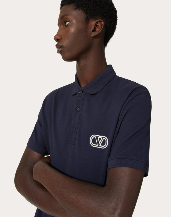 Polo In Piquet Di Cotone Con Patch Vlogo Signature