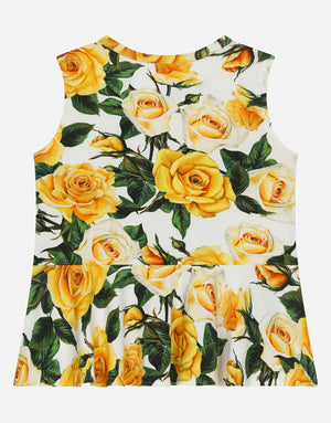 JERSEY TOP WITH YELLOW ROSE PRINT