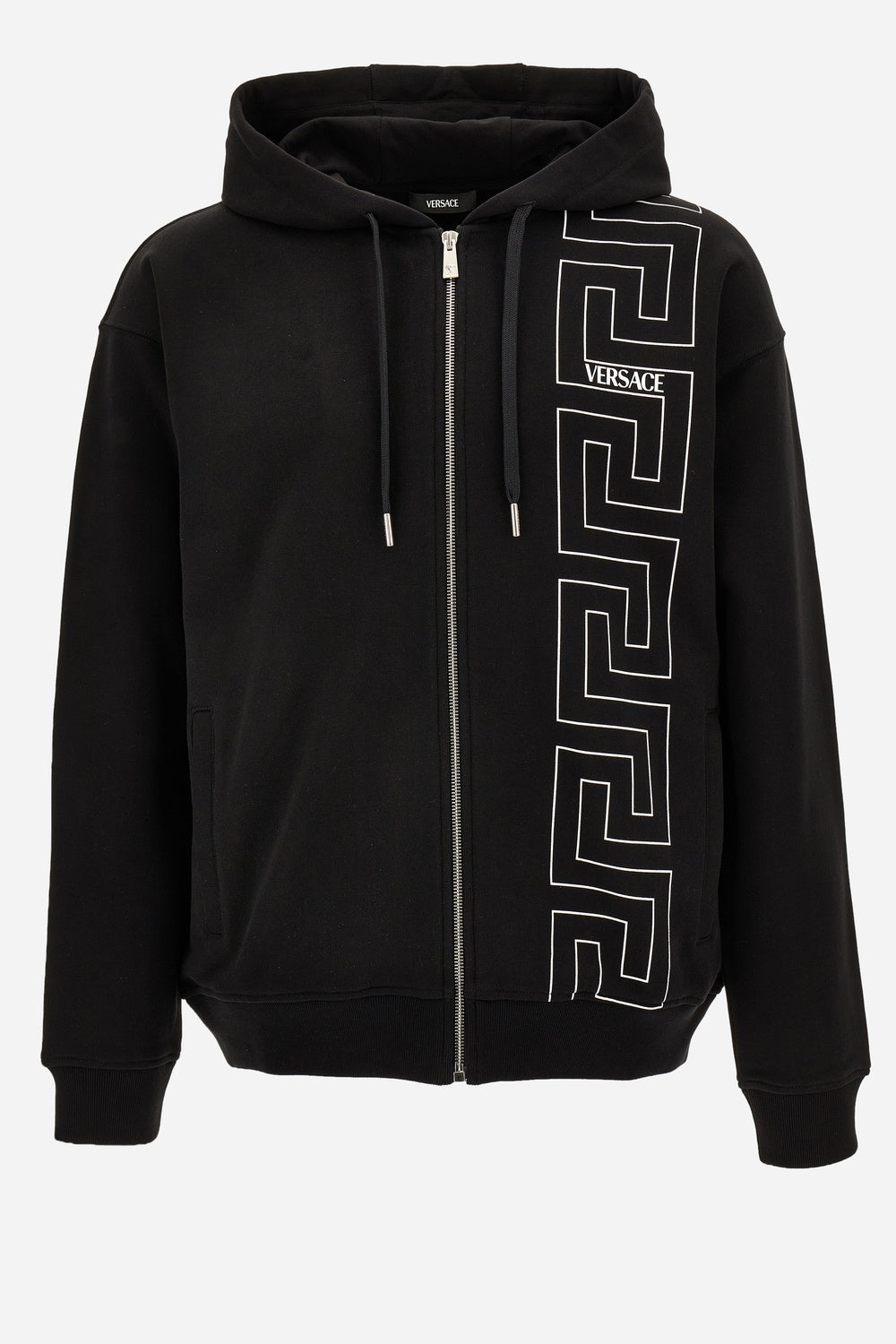 Sweatshirt In Unbrushed Fleece Fabric-Greek Key And Versace Print