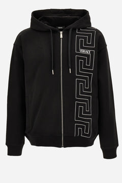 Sweatshirt In Unbrushed Fleece Fabric-Greek Key And Versace Print