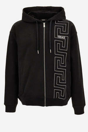 Sweatshirt In Unbrushed Fleece Fabric-Greek Key And Versace Print