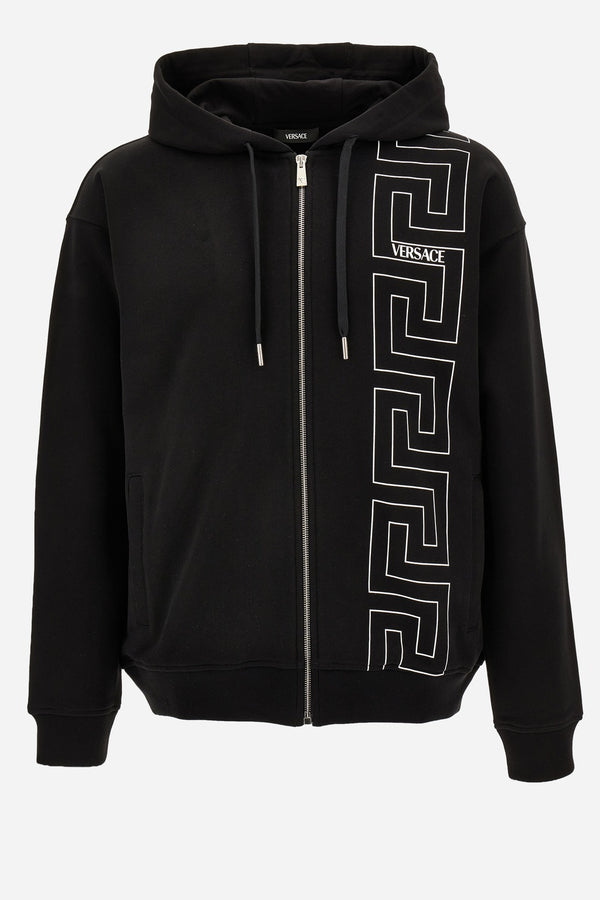 Sweatshirt In Unbrushed Fleece Fabric-Greek Key And Versace Print