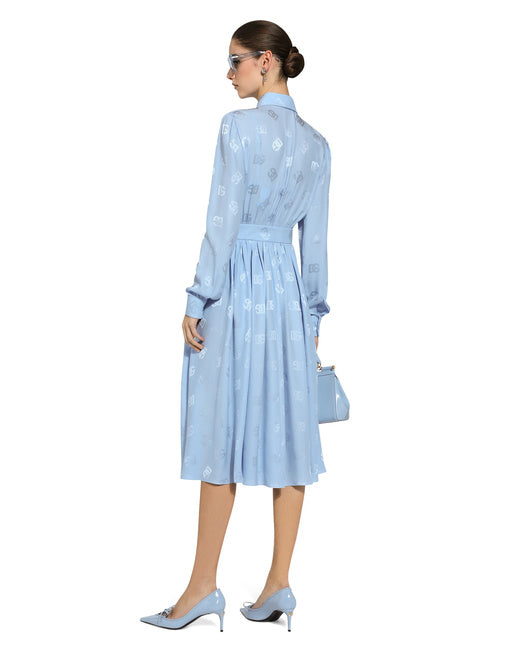 JACQUARD SILK SATIN LOGO DG SHIRT DRESS