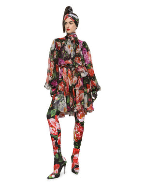 FLORAL-PRINT CHIFFON MIDI DRESS