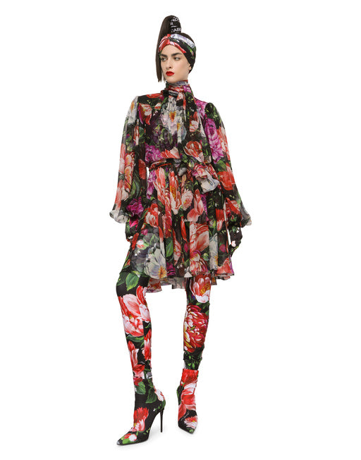 FLORAL-PRINT CHIFFON MIDI DRESS