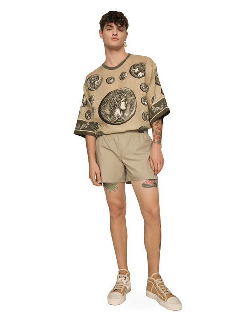 COIN PRINT LINEN AND COTTON T-SHIRT