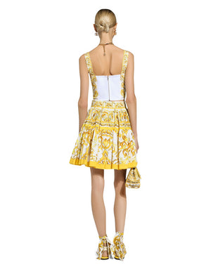 SHORT MAJOLICA-PRINT POPLIN SKIRT