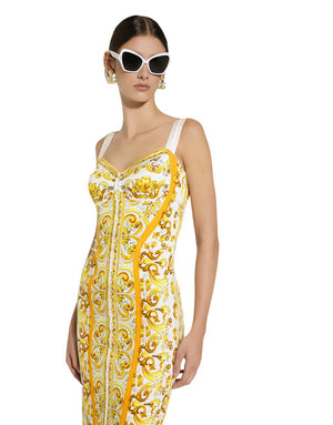 MAJOLICA-PRINT CHARMEUSE CORSET DRESS